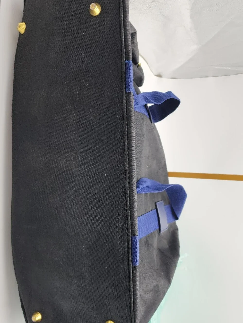 Versace Black and Blue Duffel Bag with Gold‎ Logo Plate